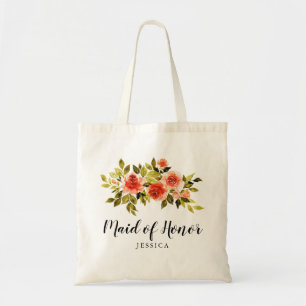 Tote Bag Aquarelle Roses Rouges Mariage Maid Of Honor