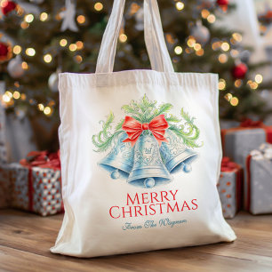 Tote Bag Aquarelle rouge arc et argent bleu cloches personn