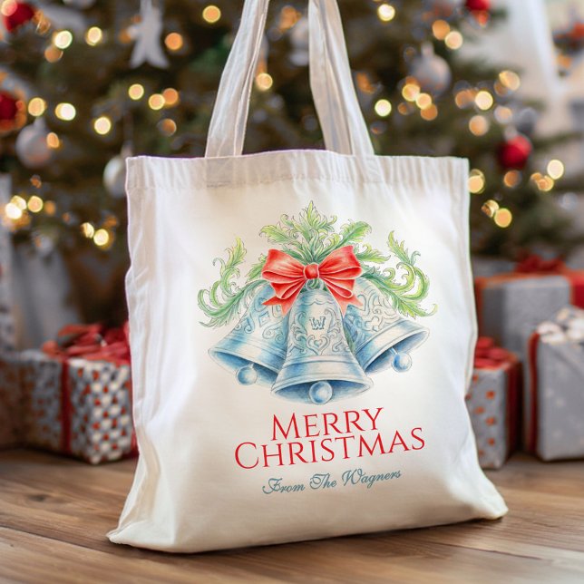 Tote Bag Aquarelle rouge arc et argent bleu cloches personn (Créateur téléchargé)