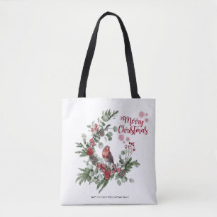 Tote Bag Aquarelle Rouge Cardinal Bird Wreath