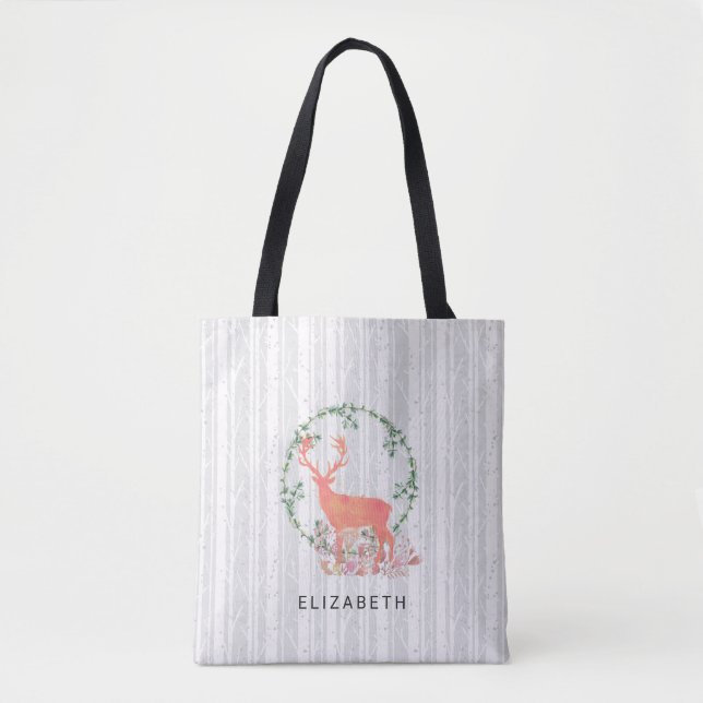 Tote Bag Aquarelle Russe Reindeer Boho personnalisée (Devant)