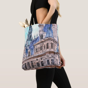 Tote Bag Aquarelle Rustic Hotel de Ville des destinations  