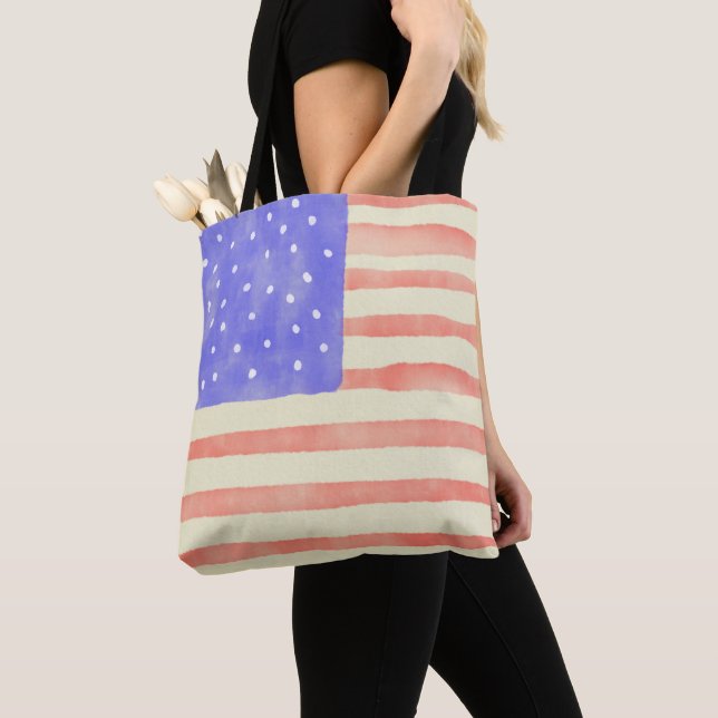 Tote Bag Aquarelle rustique USA drapeau américain (De près)