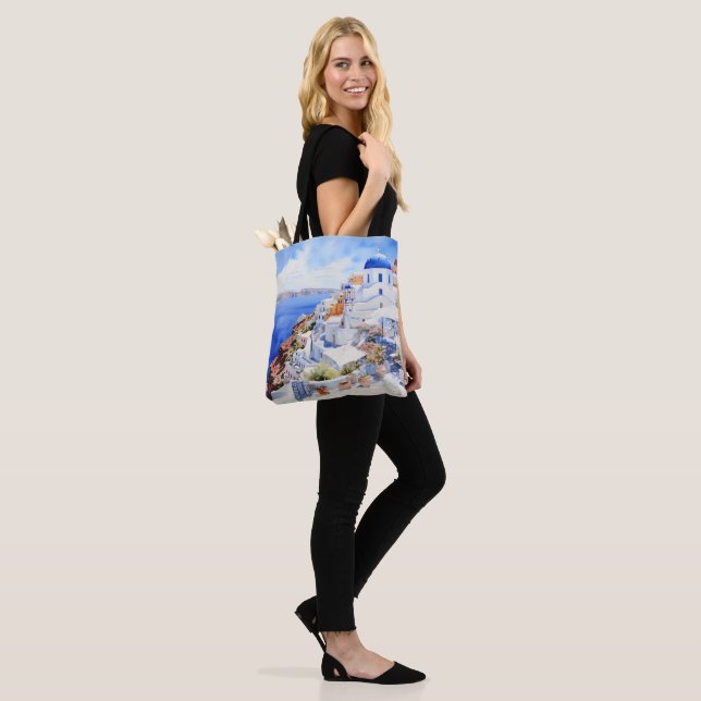 Tote Bag Aquarelle Santorin (Sur le modèle)