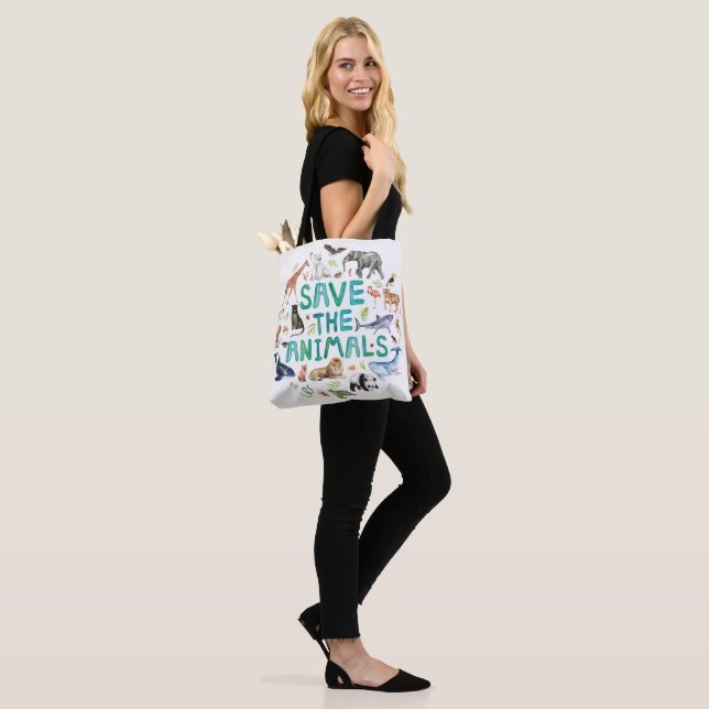 Tote Bag Aquarelle Sauvez les animaux Fourre-tout (Sur le modèle)