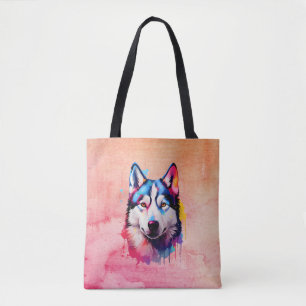 Tote Bag Aquarelle Sibérienne Husky Art coloré