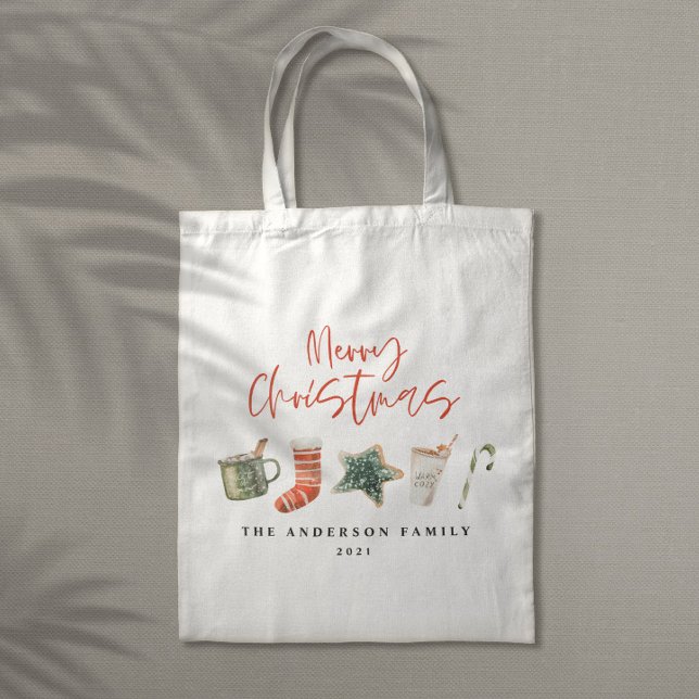 Tote Bag Aquarelle sucre de canne de boissons de Noël (Créateur téléchargé)