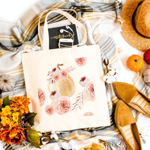 Tote Bag Aquarelle tendance Citrouille et fleurs   Automne