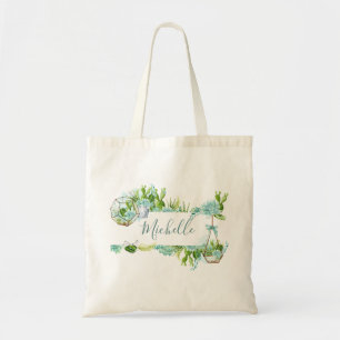 Tote Bag Aquarelle Terrarium en verre Succulents