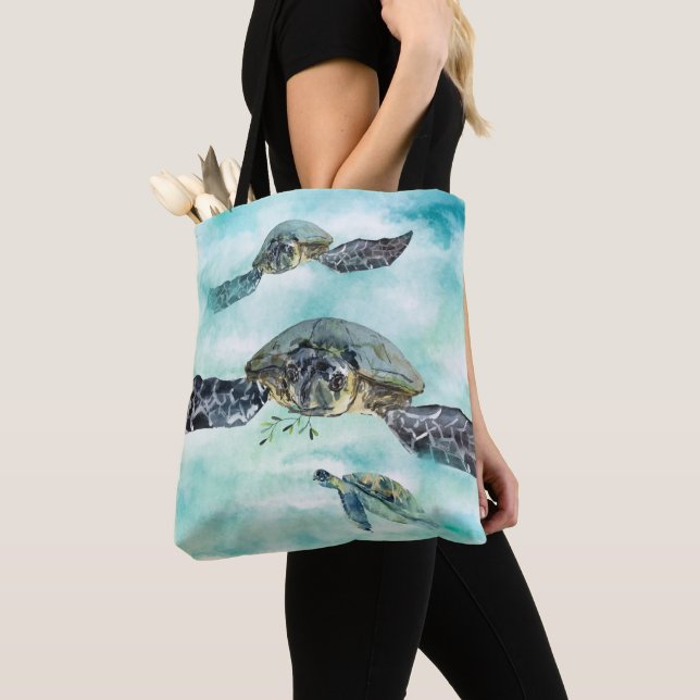 Tote Bag Aquarelle Tortues de mer sous la mer (De près)