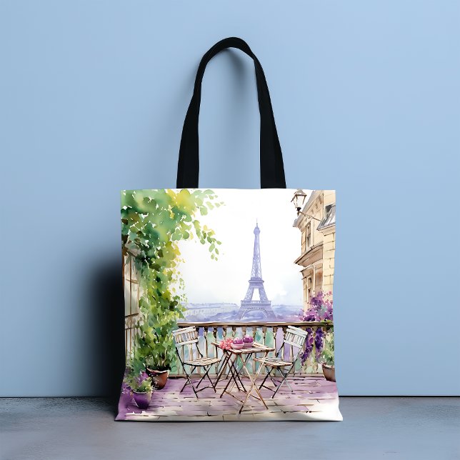 Tote Bag Aquarelle Tour Eiffel Paris Café français (Créateur téléchargé)