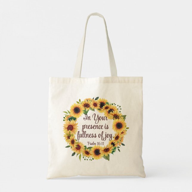 Tote Bag Aquarelle Tournesol Écriture chrétienne Joie Citat (Dos)