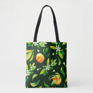 Tote Bag Aquarelle transparente agrumes et pattes feuilles