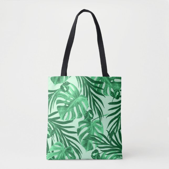 Tote Bag Aquarelle transparente motif avec feuilles tropica (Devant)