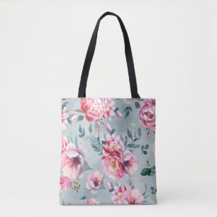 Tote Bag Aquarelle transparente motif de la pivoine et fleu