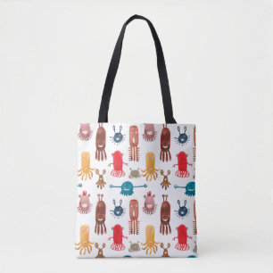 Tote Bag Aquarelle transparente motif de monstres amusants 
