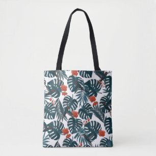Tote Bag Aquarelle tropicale, feuilles, fleurs, colibris