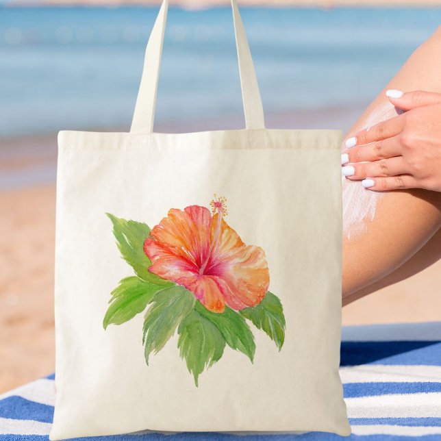 Tote Bag Aquarelle tropicale Hibiscus orange (Créateur téléchargé)