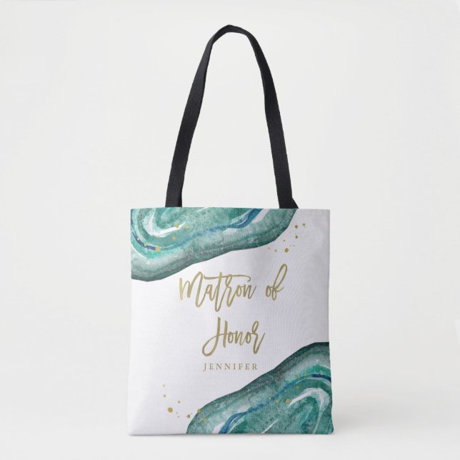Tote Bag Aquarelle Turquoise et Gold Geode | Matron d'honne (Devant)
