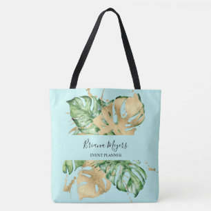 Tote Bag Aquarelle Verdure Palm Feuille Or Turquoise Tropic