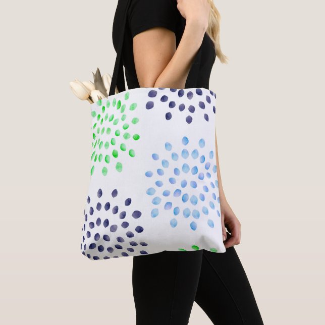 Tote Bag Aquarelle Vert Marine Bleu Clair Pétales de Fleur (De près)