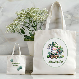 Tote Bag Aquarelle verte adorable Gnome Succulent