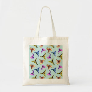 Tote Bag Aquarelle vieux casquettes : arrière - plan bleu.