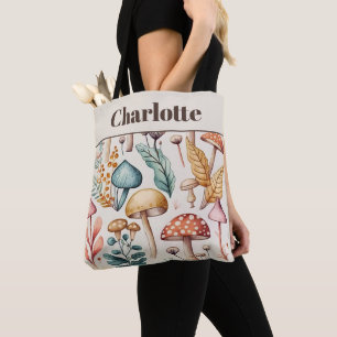 Tote Bag Aquarelle vintage Champignons et feuilles d'automn