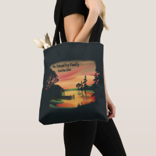 Tote Bag Aquarelle Vintage coucher de soleil ponton échappe