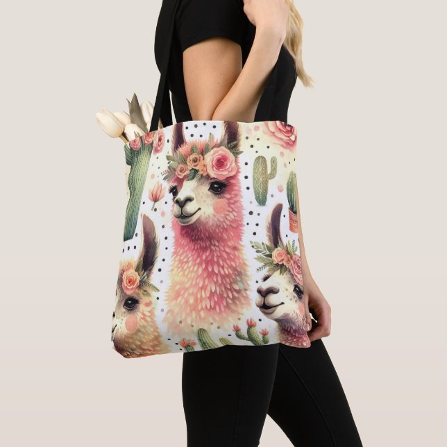 Tote Bag Aquarelle vintage Cute Llama (De près)