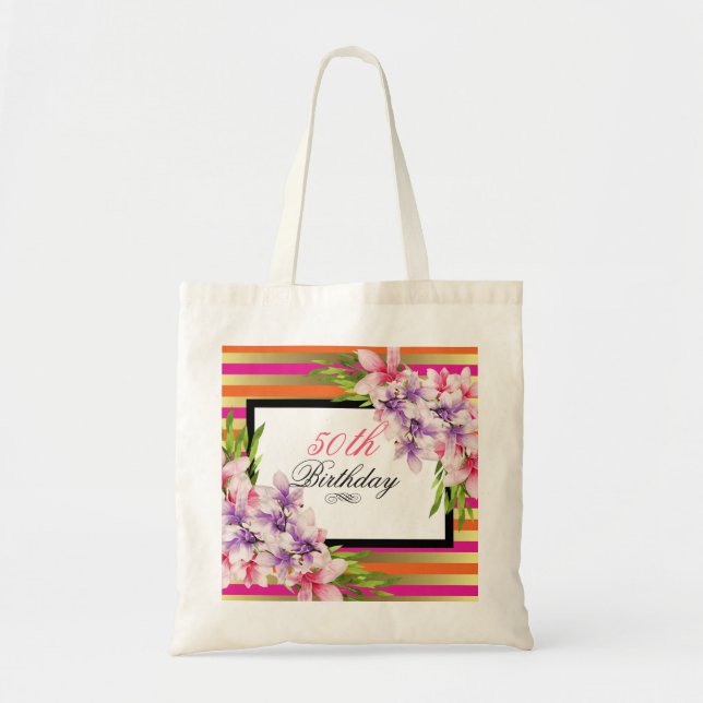Tote Bag Aquarelle violette et rose Magnolia Anniversaire (Devant)