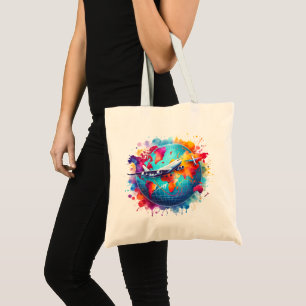 Tote Bag Aquarelle Voyageons dans le monde