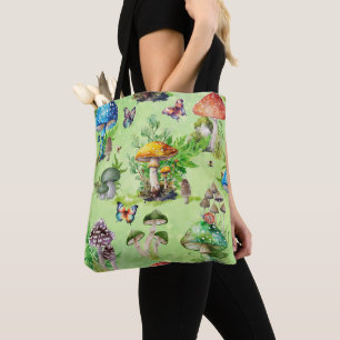 Tote Bag Aquarelle Whimsical Mushroom Garden
