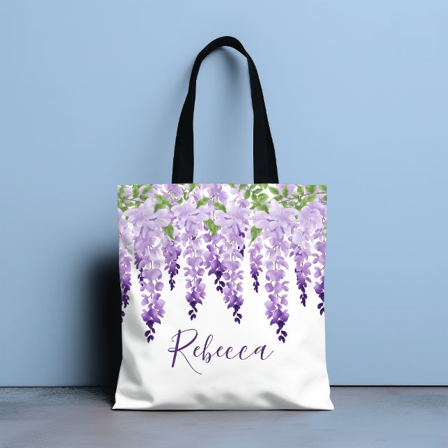 Tote Bag Aquarelle Wisteria Nom personnalisé (Créateur téléchargé)