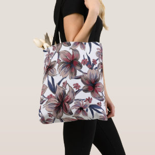 Tote Bag Aquarelles Crimson Floral sur blanc