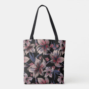 Tote Bag Aquarelles Crimson Floral sur noir