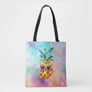 Tote Bag Aquarelles mignonnes Ananas En Lunettes De Soleil