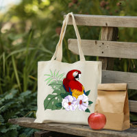 Ara macao rouge Perroquet Floral tropical hibiscus