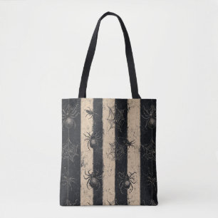 Tote Bag Araignée gothique et Motif d'Halloween rayé sur le