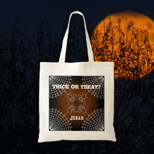 Tote Bag Araignées Halloween Spiderweb noir orange blanc