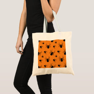 Tote Bag Araignées motif Halloween Noir et Orange
