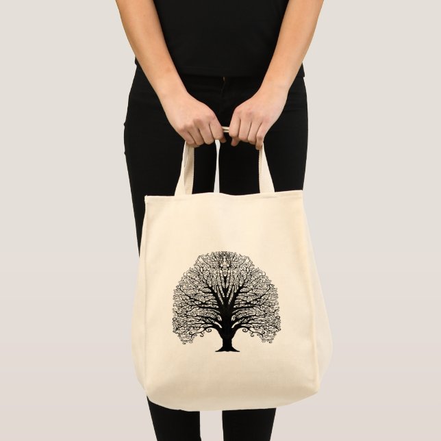 Tote Bag Arbre à crémaillère noir Main d'art originale esqu (Devant (produit))