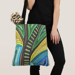 Tote Bag Arbre Abstrait et Dessin Géométrique Peints à la M