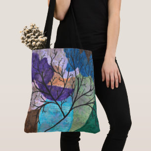 Tote Bag Arbre Abstrait Silhouette sur Aquarelle Colorée