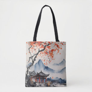 Tote Bag Arbre d'automne et Temple