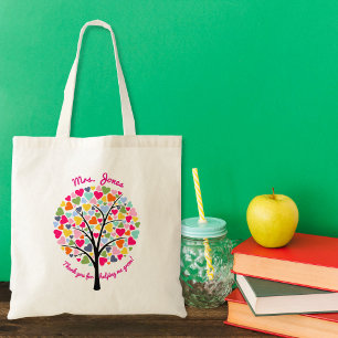 Tote Bag Arbre de coeur d'enseignant coloré lumineux merci
