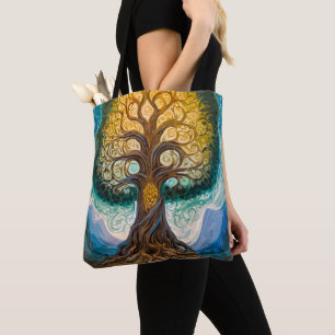 Tote Bag Arbre de Fantaisie Magnifique Yggdrasil Brillant M