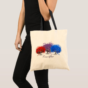 Tote Bag Arbre de feuilles de coeur romantique rouge violet