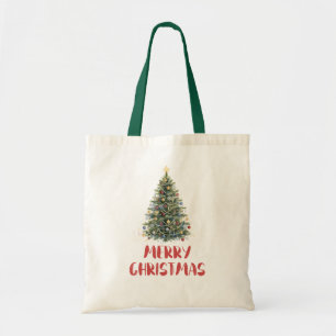 Tote Bag Arbre de Noël aquarelle rustique Noël Fêtes de fin
