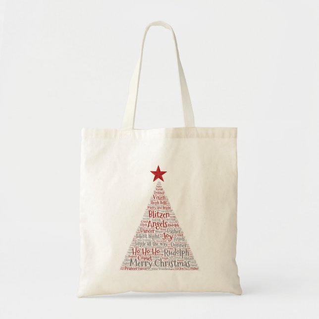 Tote Bag Arbre de Noël Art Word avec étoile rouge (Devant)